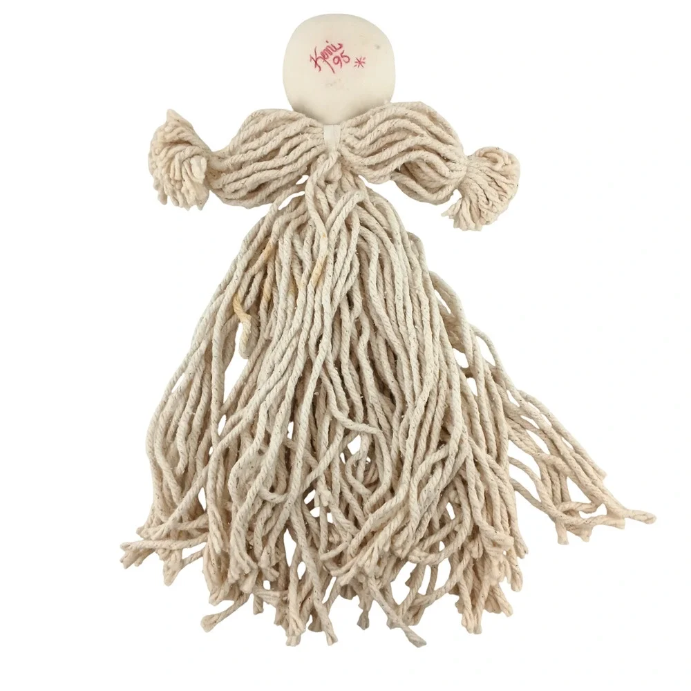 Vintage Mop Head Yarn Rope Doll Hand-Painted Face – Primitive Folk Art Décor